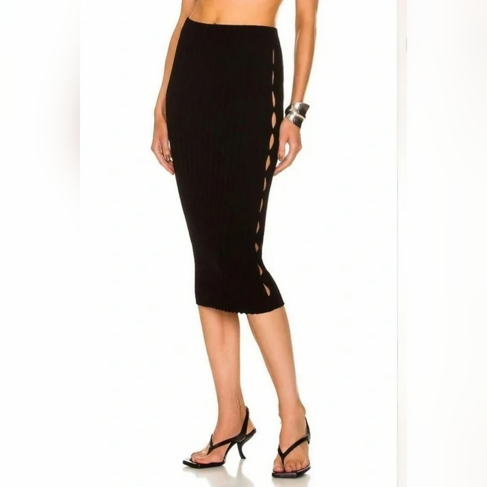 Cotton Citizen Ribbed Pencil Skirt With Side Cut-outs- In Black